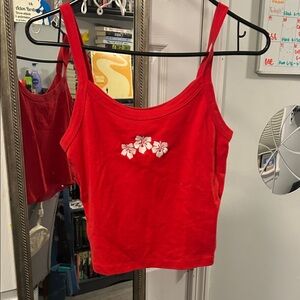 OFF TROPIC Red Flowered Tank Top Size M